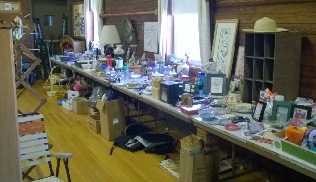 Loaded tables for the tag sale
