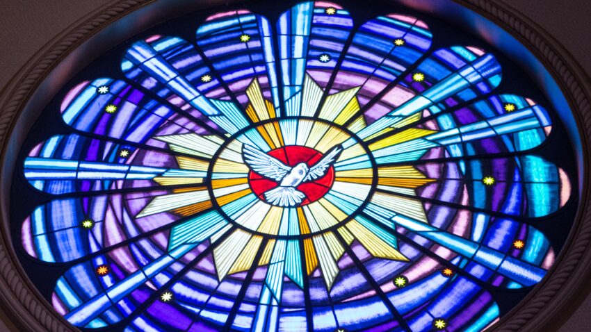 A dove in stained glass speaks of the Holy Spirit