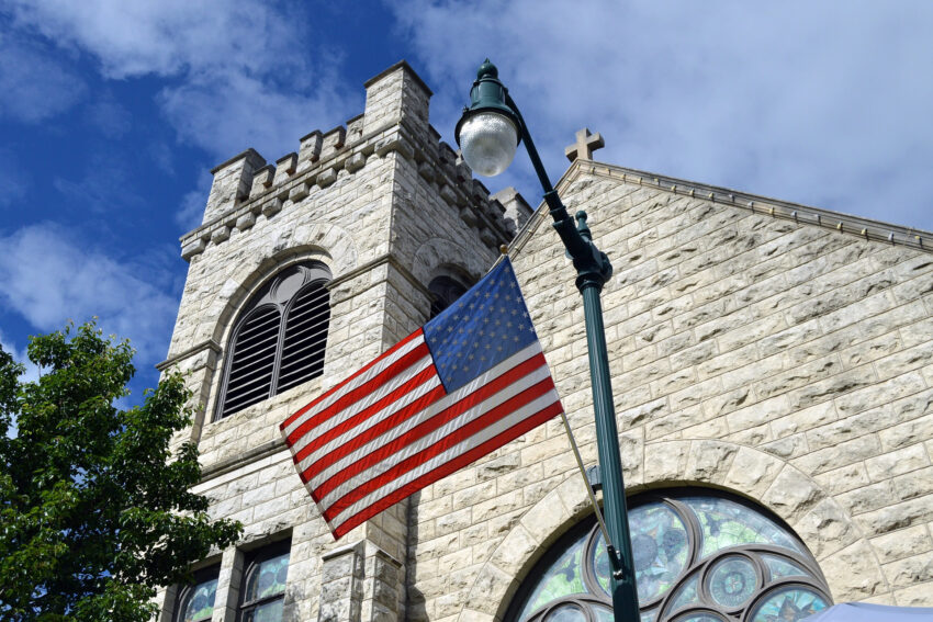 church and American flag