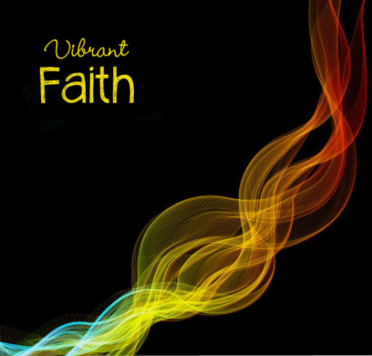 Vibrant Faith on dark with colored flame